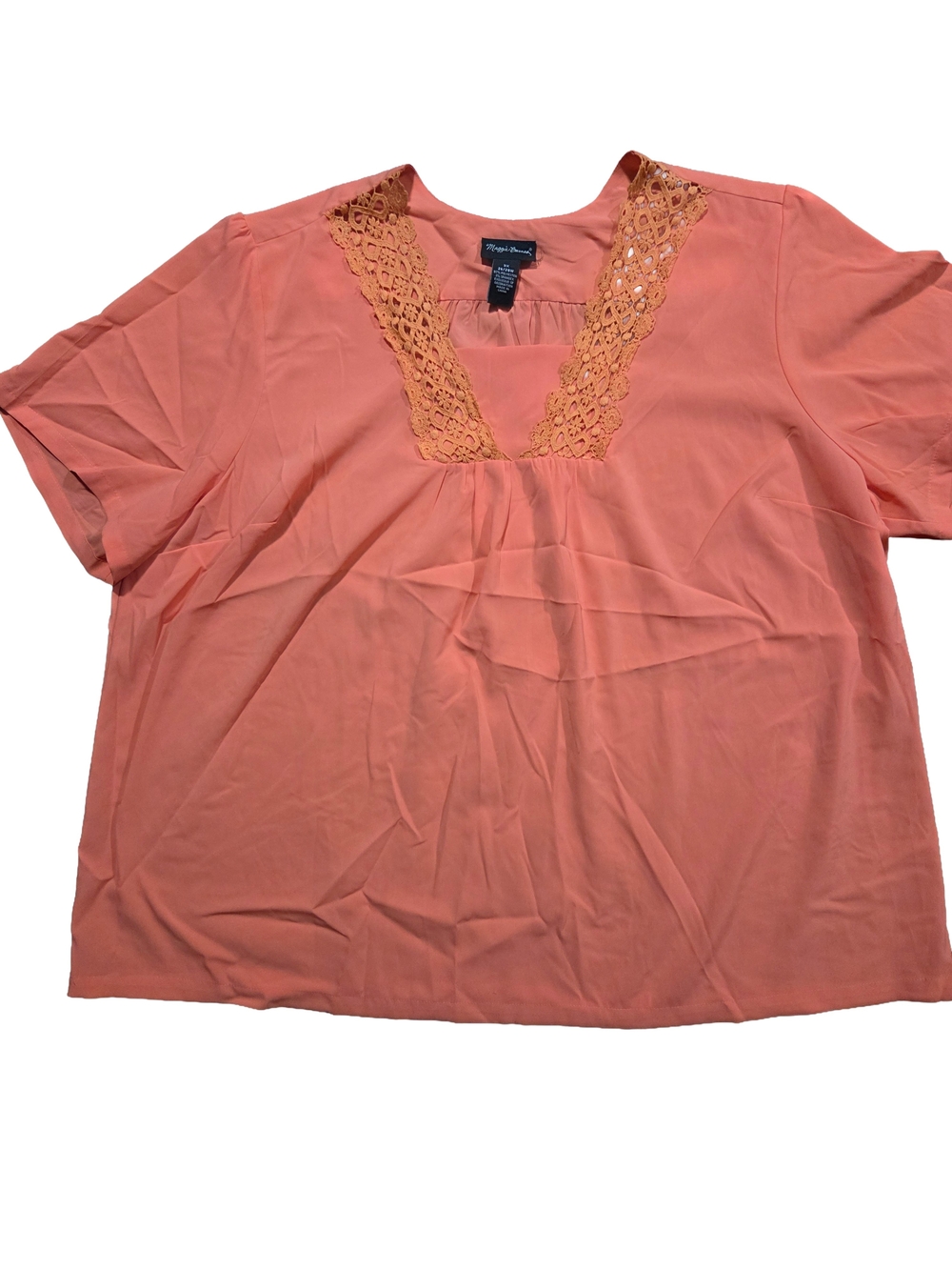 Maggie Barnes Coral Crochet-Trim Short Sleeve Blouse
